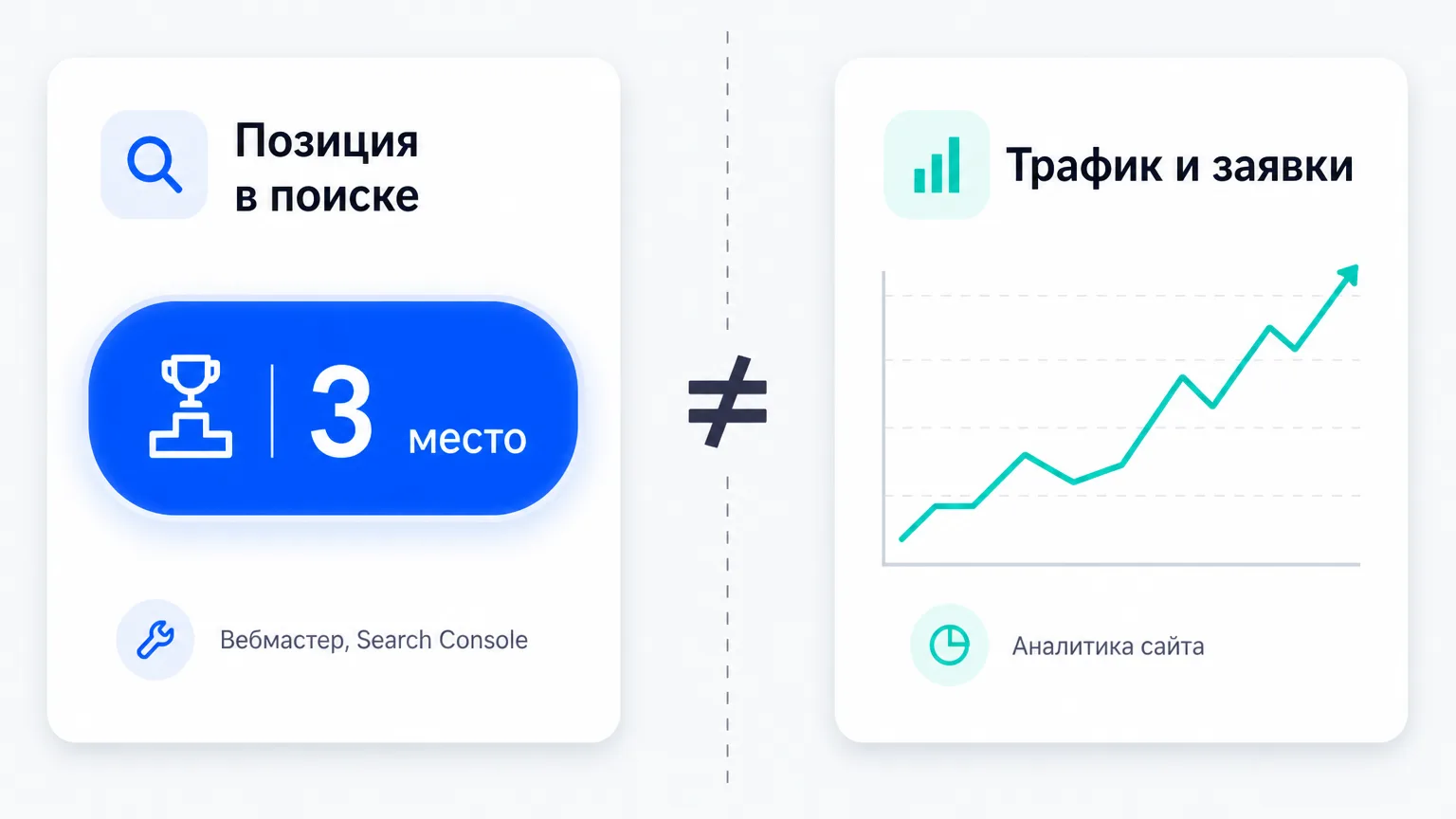 Сравнение метрики позиции сайта в выдаче и метрик трафика и заявок